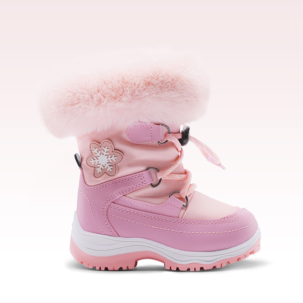 Kids Non-Slip Fur Lined Snow Boots - PINK - 1